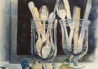 Watercolour painting Of Silverware & Glasses