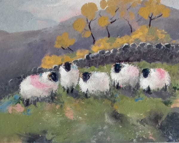 Sheep With Autumn Trees - Landscape Painting